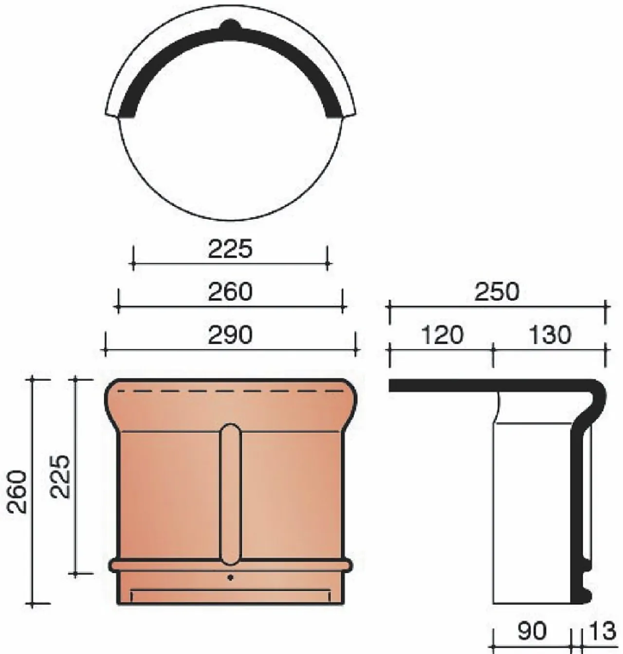 Takstein tegl møne start sort glasert Narvik K1210 738 Takstein tegl møne start sort glasert Narvik K1210 738