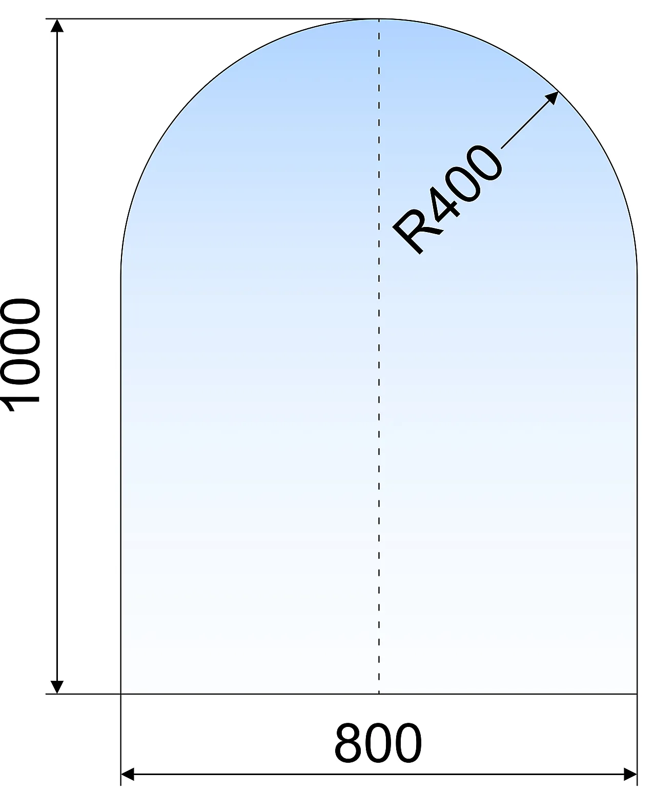 Gulvplate 800x1000x6mm kl gl høyre rund 6 mm herdet klart glass halvrund