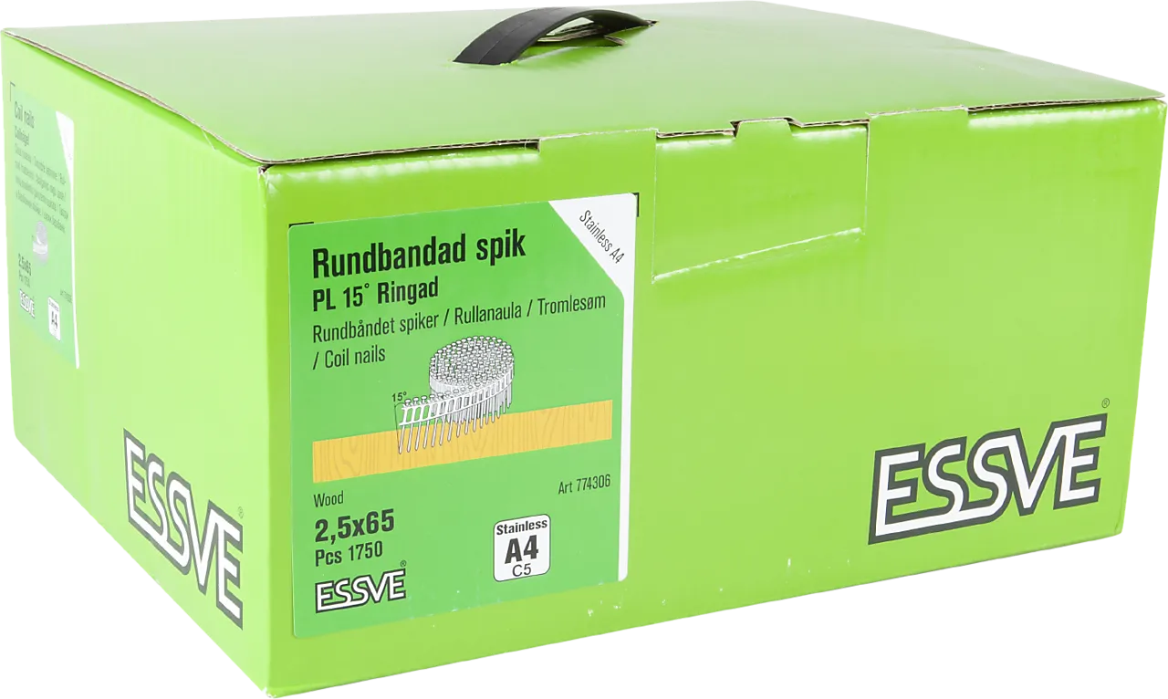 Spiker coil 15gr 2,5x65 a4 -1750 plastbåndet 15 grader syrefast stål null - null - 3 - Miniatyr