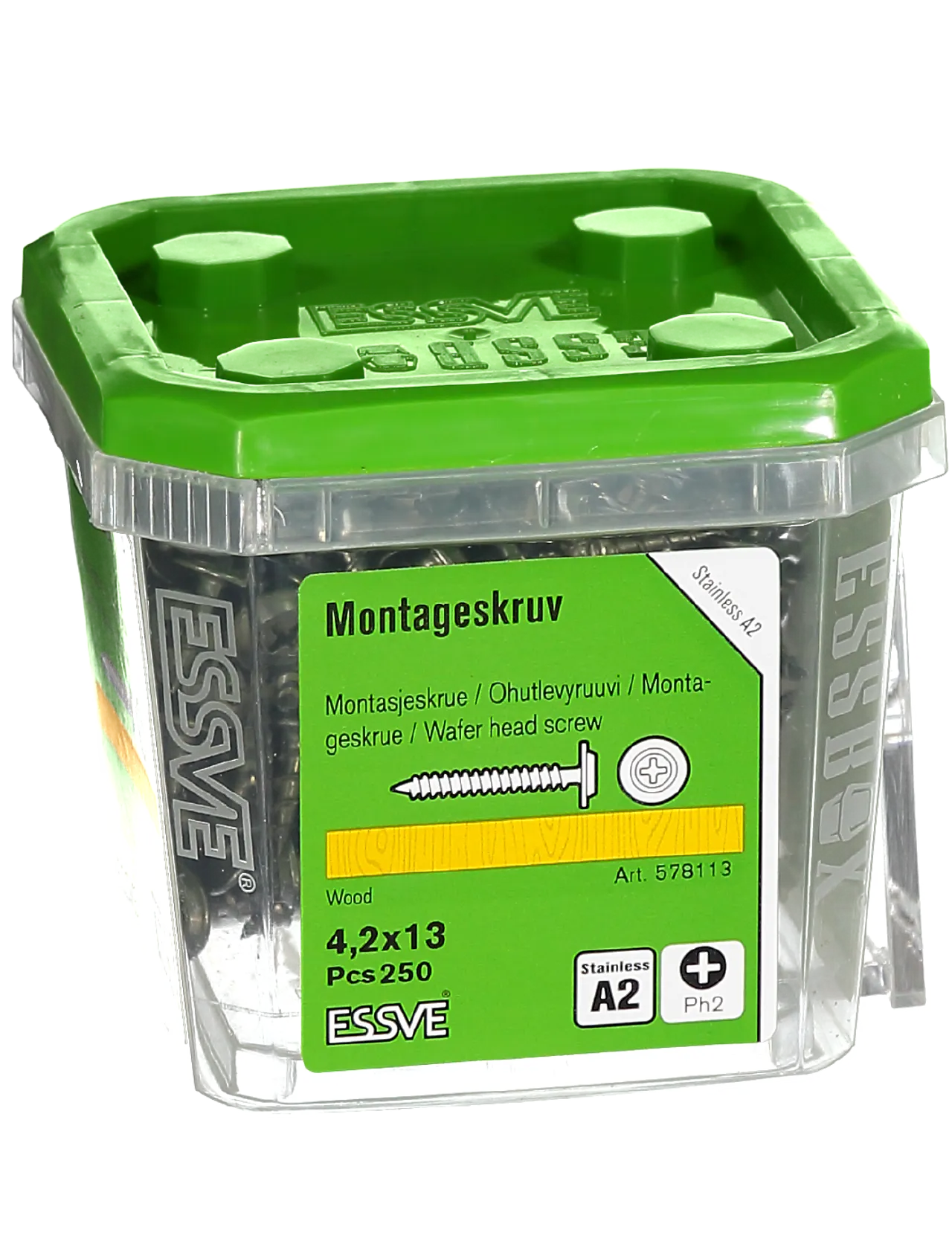 Montasjeskrue 4,2x13 a2 a-250rustfri skarp spiss tre/stål null - null - 2 - Miniatyr