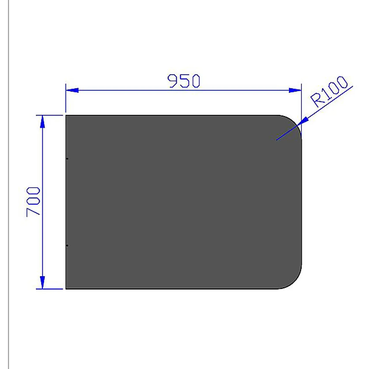 Gulvplate sort 100 mm radius 700x950 mm