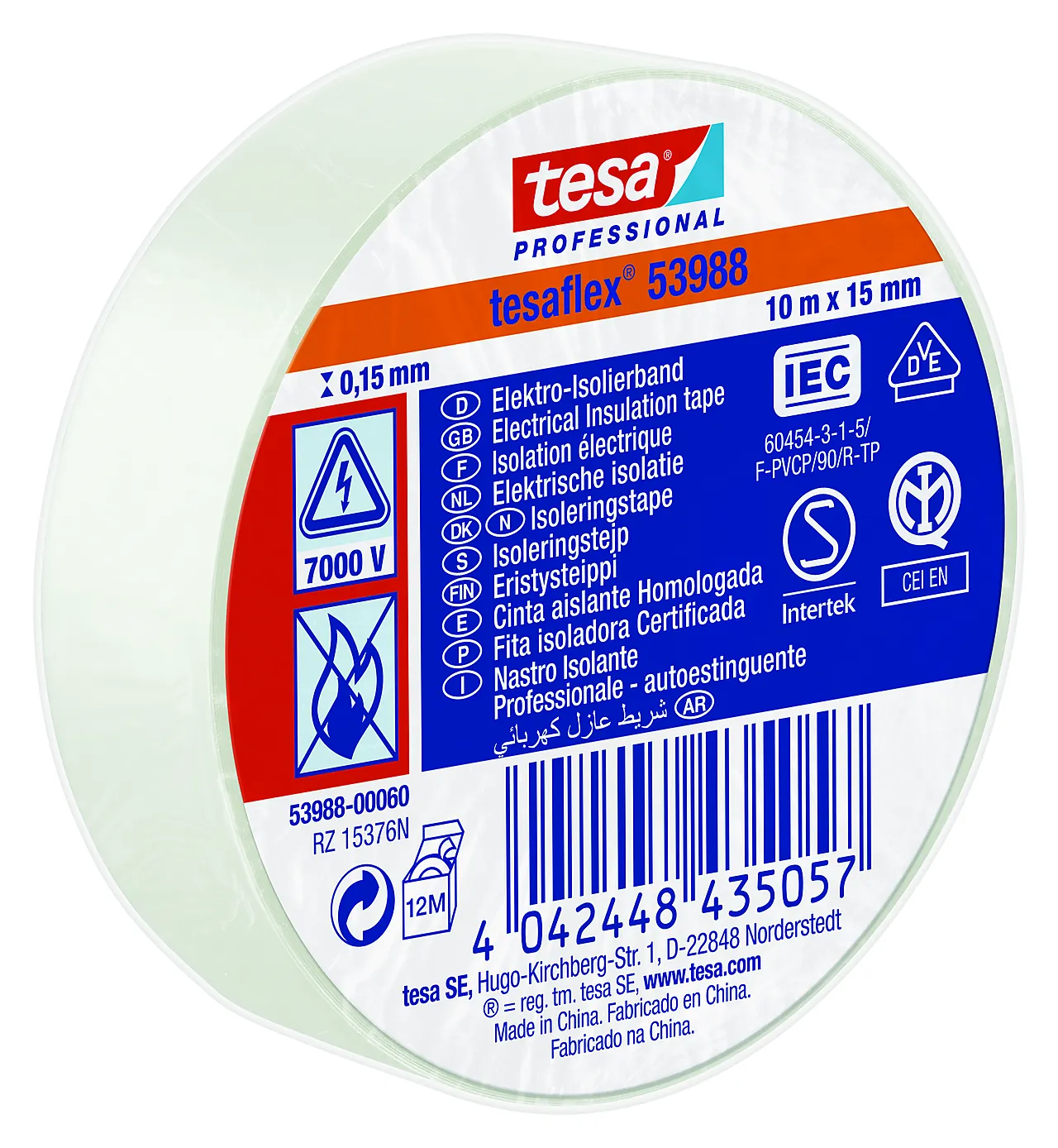 Elektrotape 10mx15 mm hvit