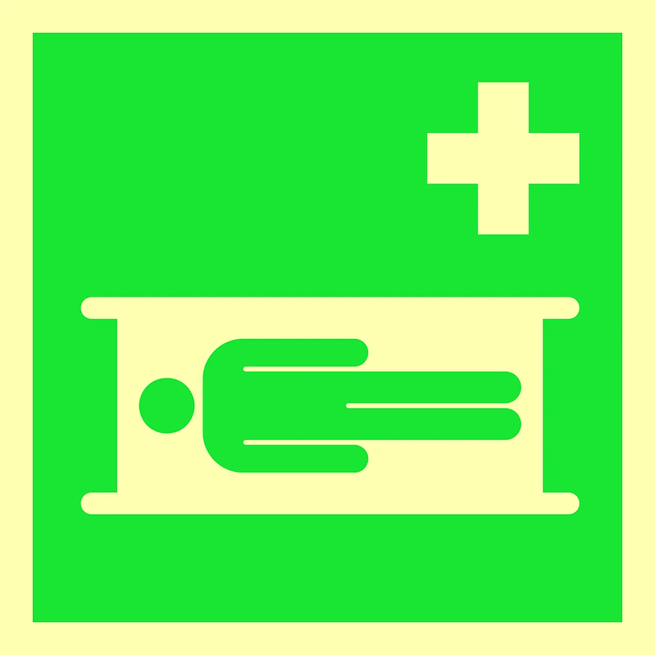 Skilt sykebåre 200x200 mm plast 1 mm etterlysende plast 150 mcd