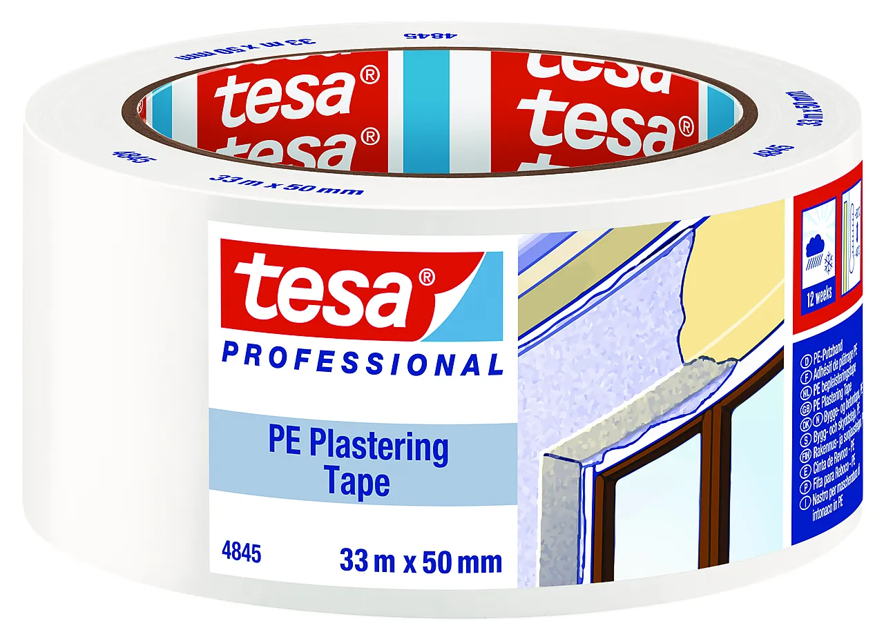 Byggtape lang beskyttelse 33 x 50 mm hvit