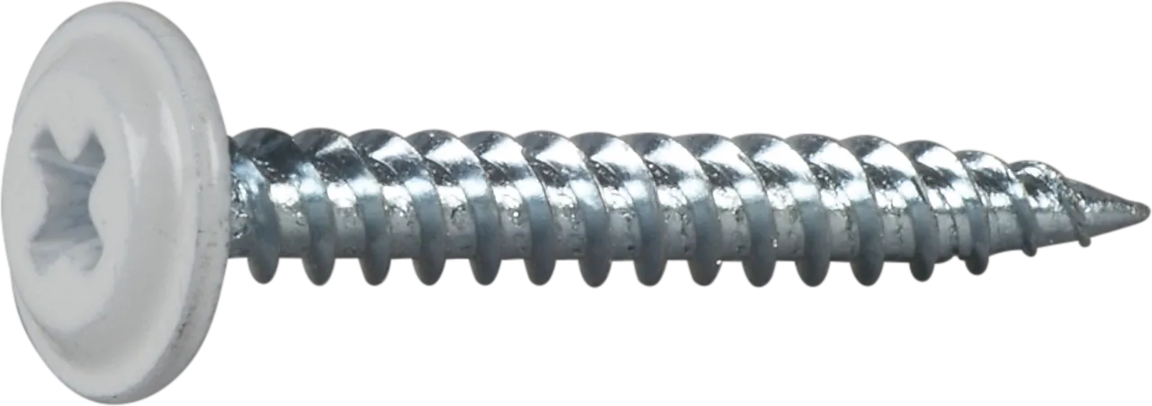 Montasjeskrue hvit 4,2x32 fzb -250 skarp spiss ral 9010 blankforsinket