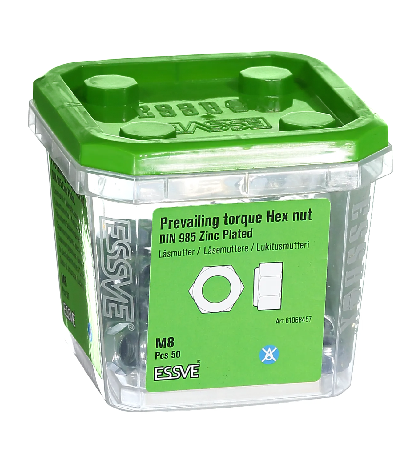 Låsemutter m8 din 985 fzb -50 blankforsinket stål