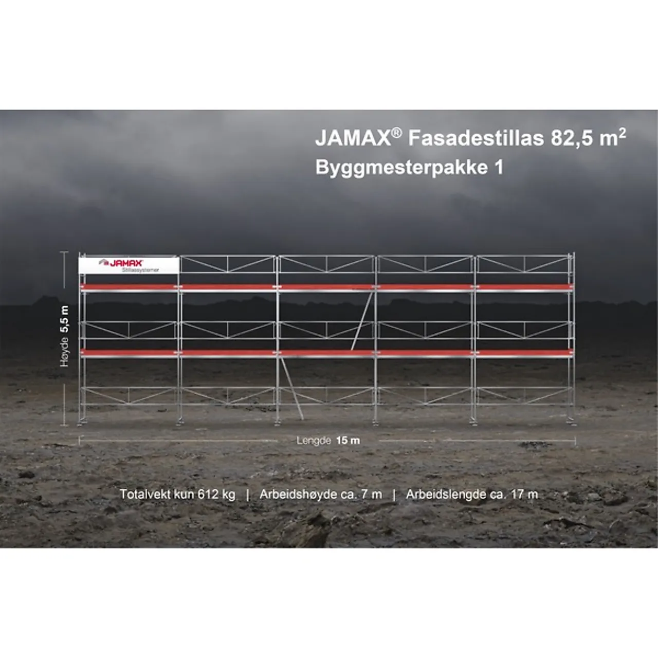 Stillas fasade 82,5 m2 byggmesterpakke 1 Stillas fasade 82,5 m2 byggmesterpakke 1