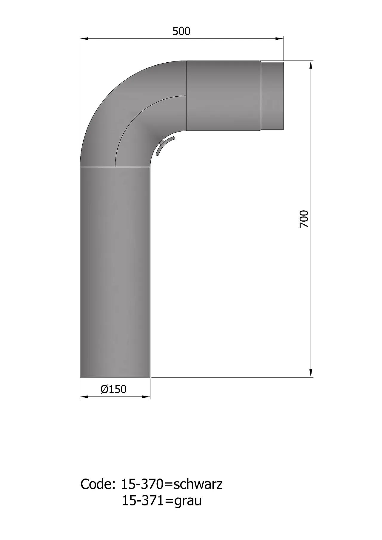 Røykrør fullform ø15cm 70x50cm sort m/luke