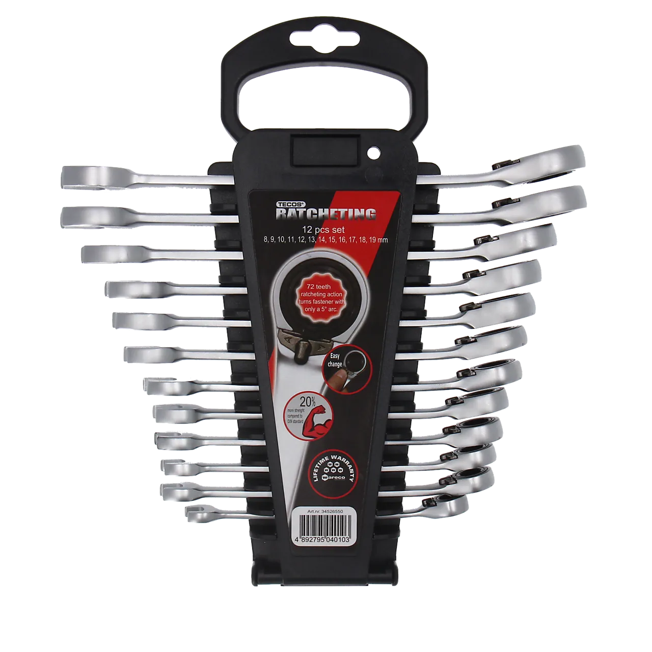 Fastn sett m/skralle T-GW819 tecos 12d, 8-19 mm