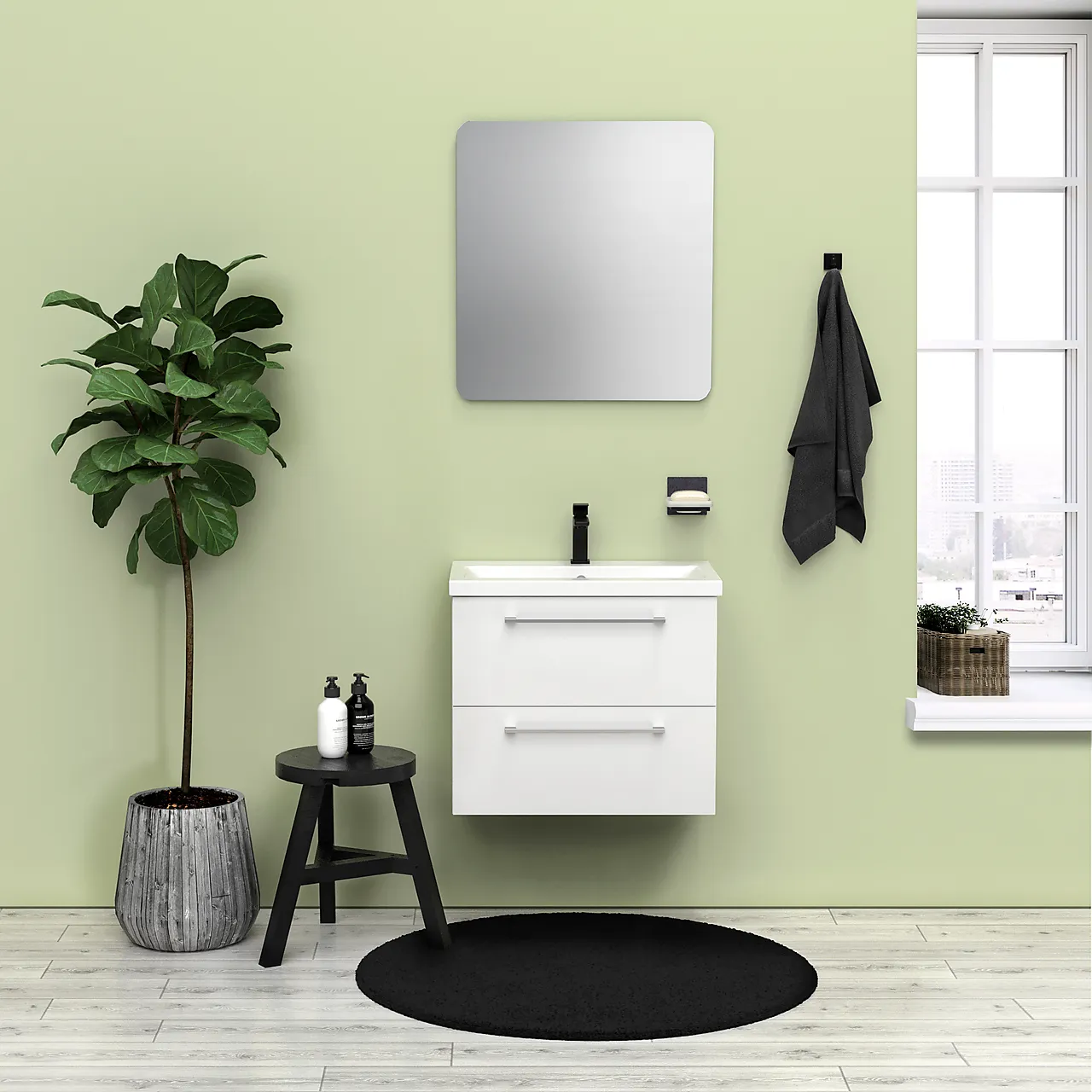 Servantskap 60 cm hvit høyglans med servant null - null - 2 - Miniatyr