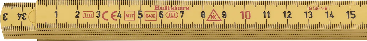 Meterstokk 1 meter glassfiber G59-1-6 metrisk gradering gul null - 1 - 2 - Miniatyr