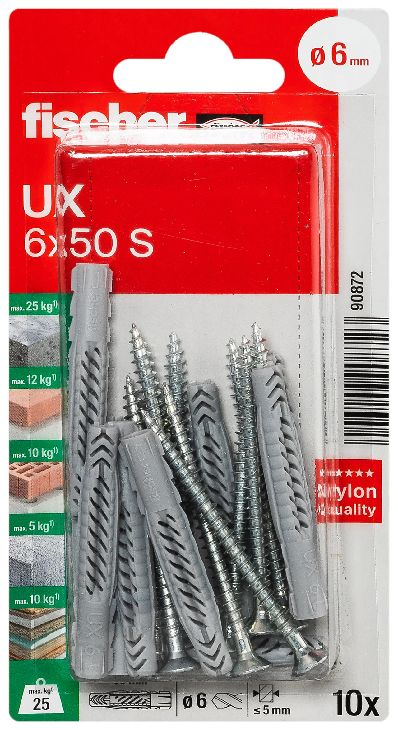 UNIVERSALPLUGG  UX 6X50 S BK 10 STK PR BK MED SKRUE OG KRAGE null - 50 - 3 - Miniatyr