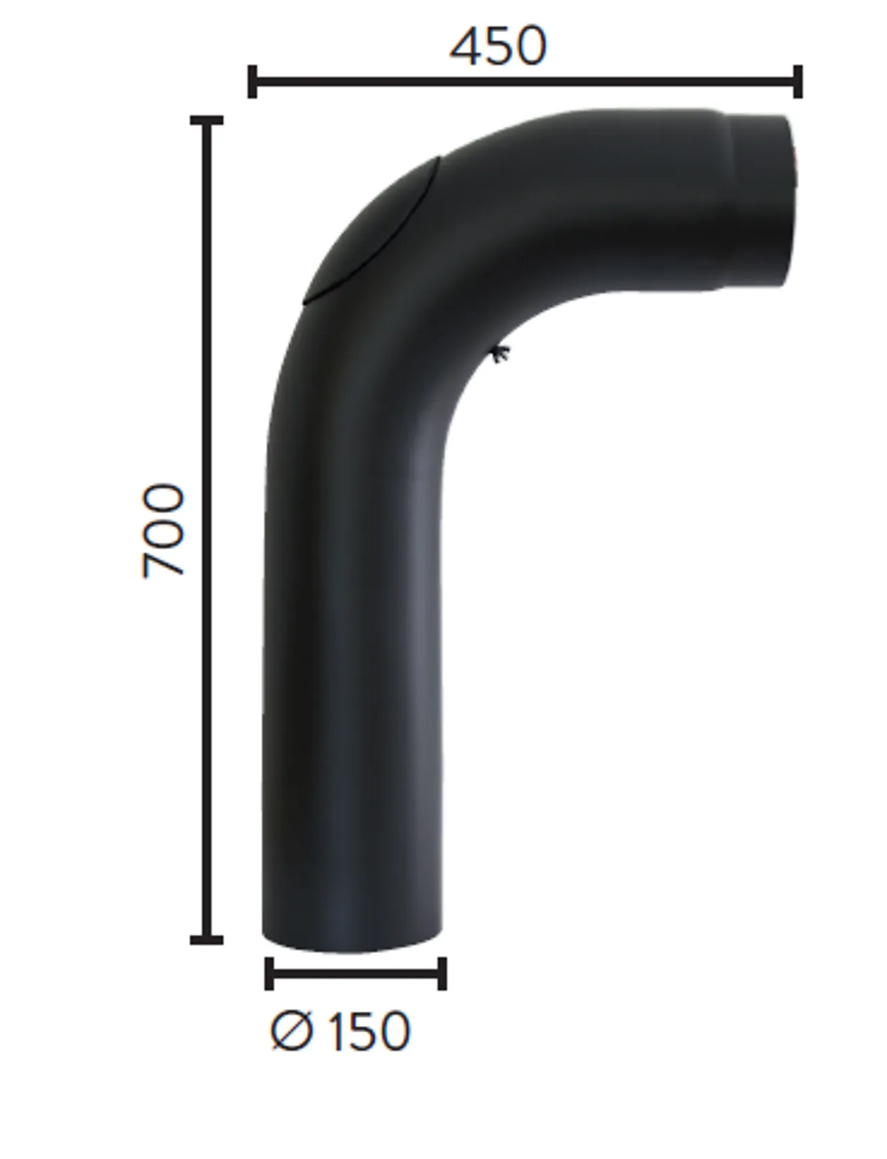 Røykrør helbøyd m/luke Ø150x700x450/90gr