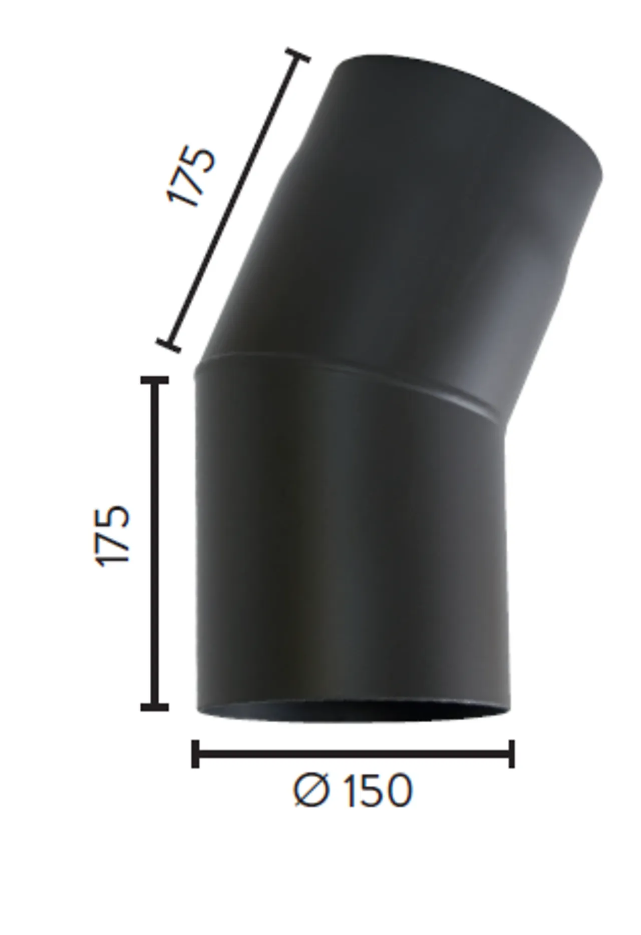 Røykrør ø150 22 gr kne u/luke 2,3mm matt sort emalje