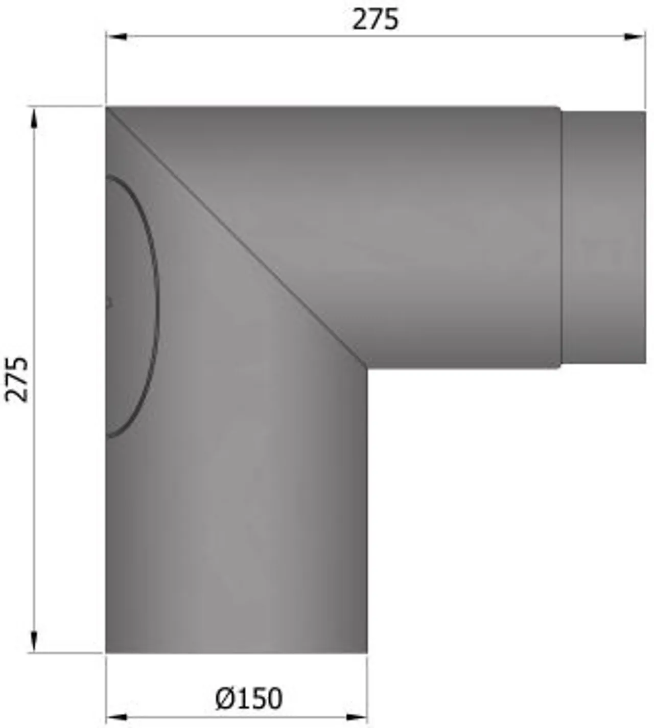 Røykrør vinkel ø150mm 90° sort m/luke Røykrør vinkel ø150mm 90° sort m/luke