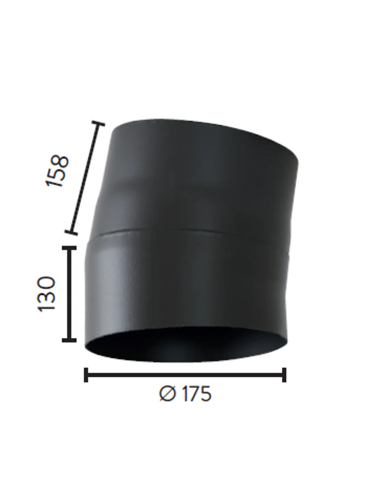 Røykrør ø175 10gr kne uten luke mbe matt sort emalje 2,3mm