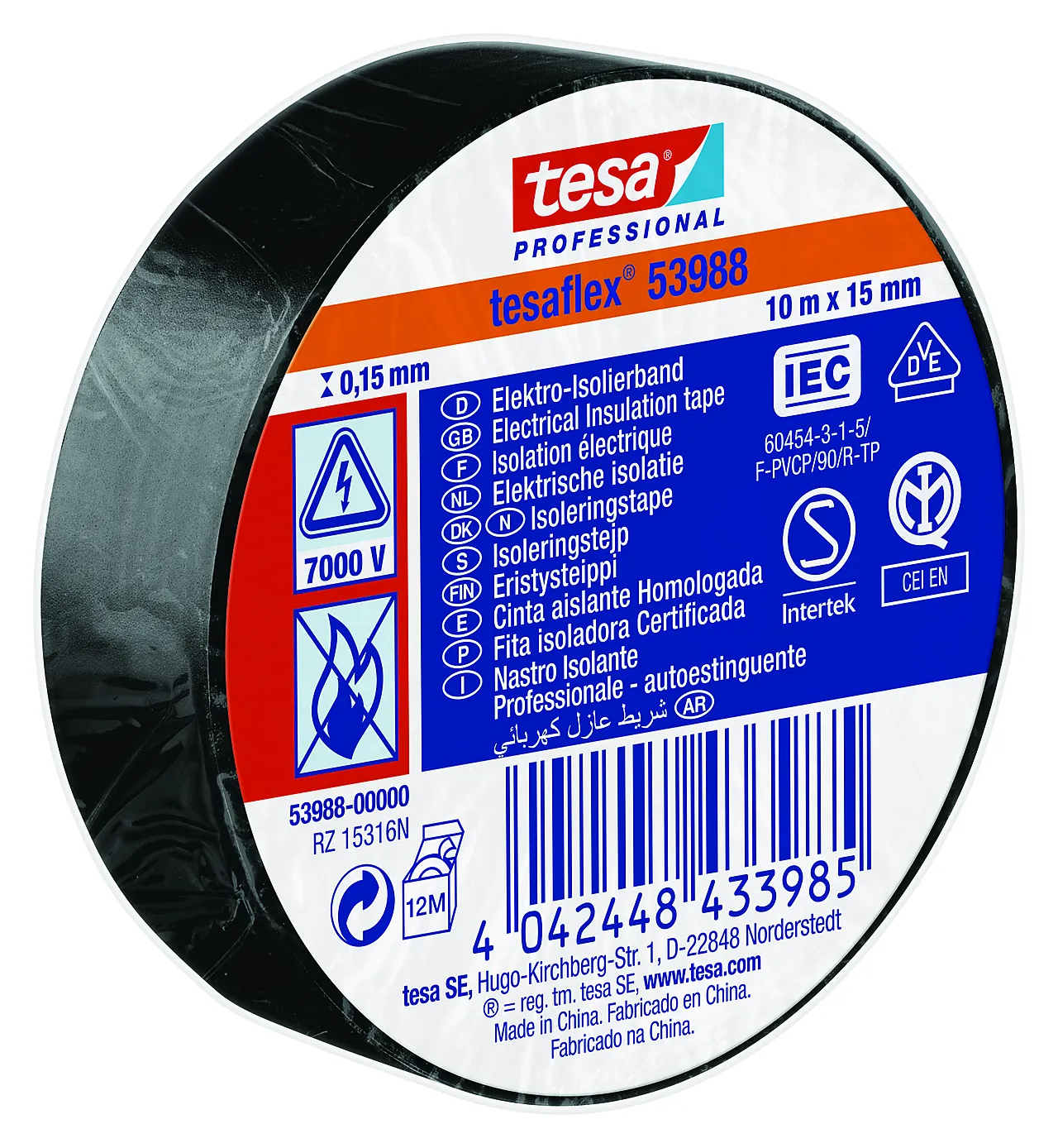 Elektrotape 10mx15 mm sort