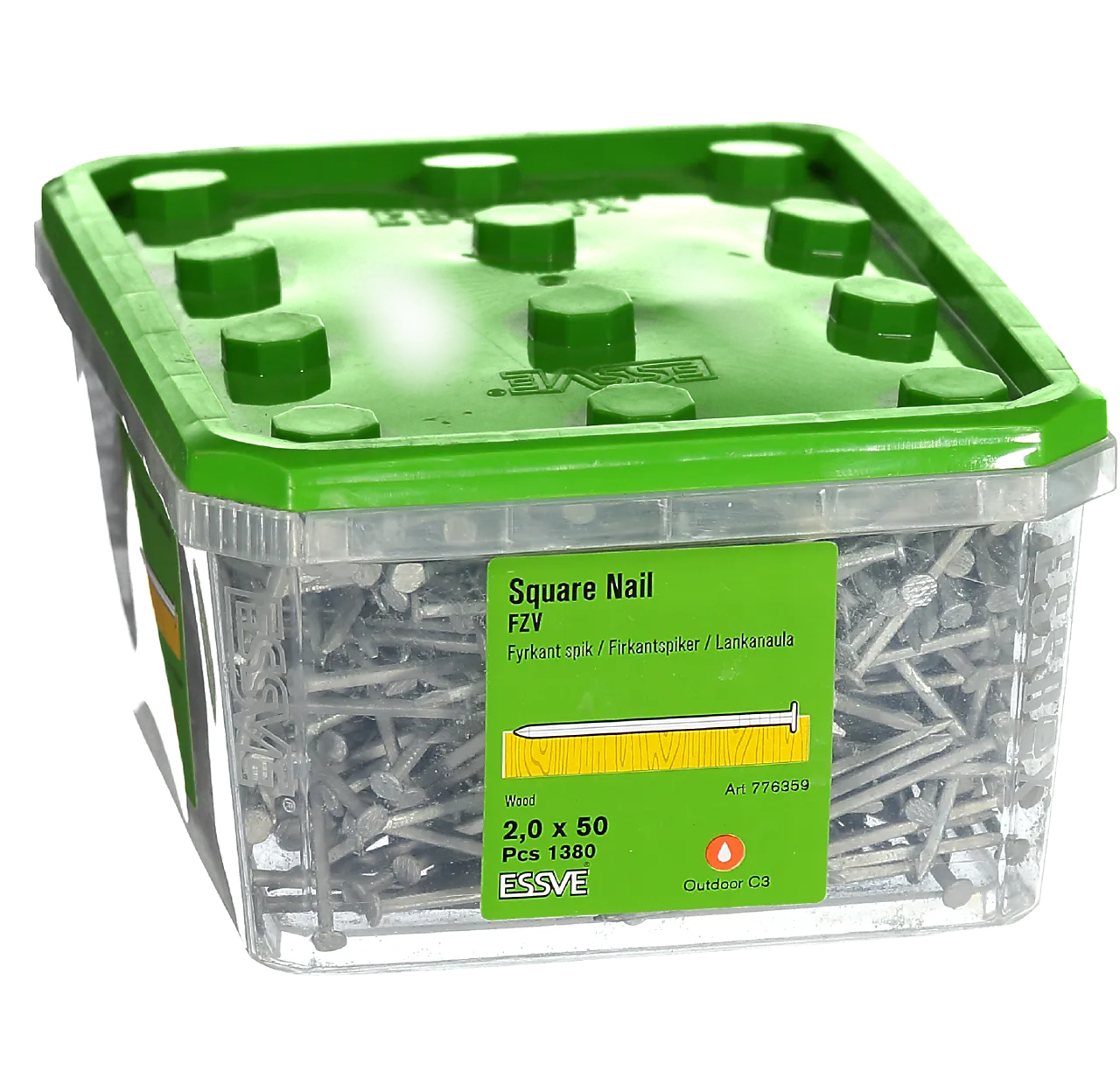 Firkantspiker 2,0x50 fzv -1380varmforsinket