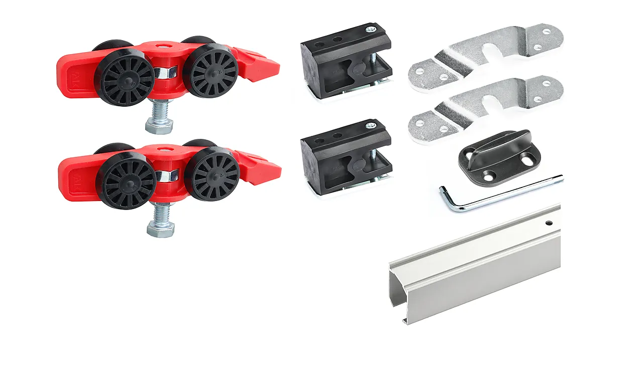 Skyvedørsbeslag sett med skinne Skyvedørsbeslag sett med skinne