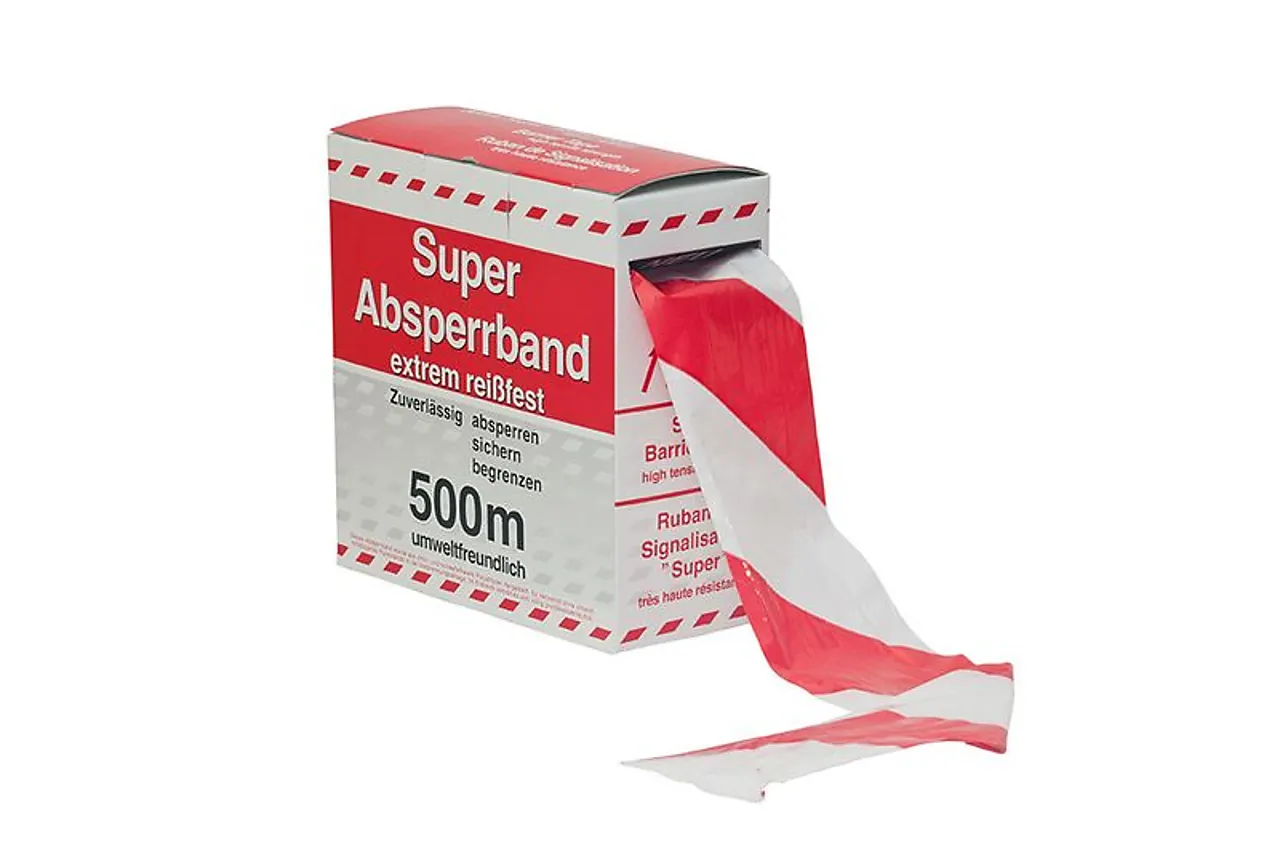 Sperrebånd super rød/hvit 75 mm x 500 m