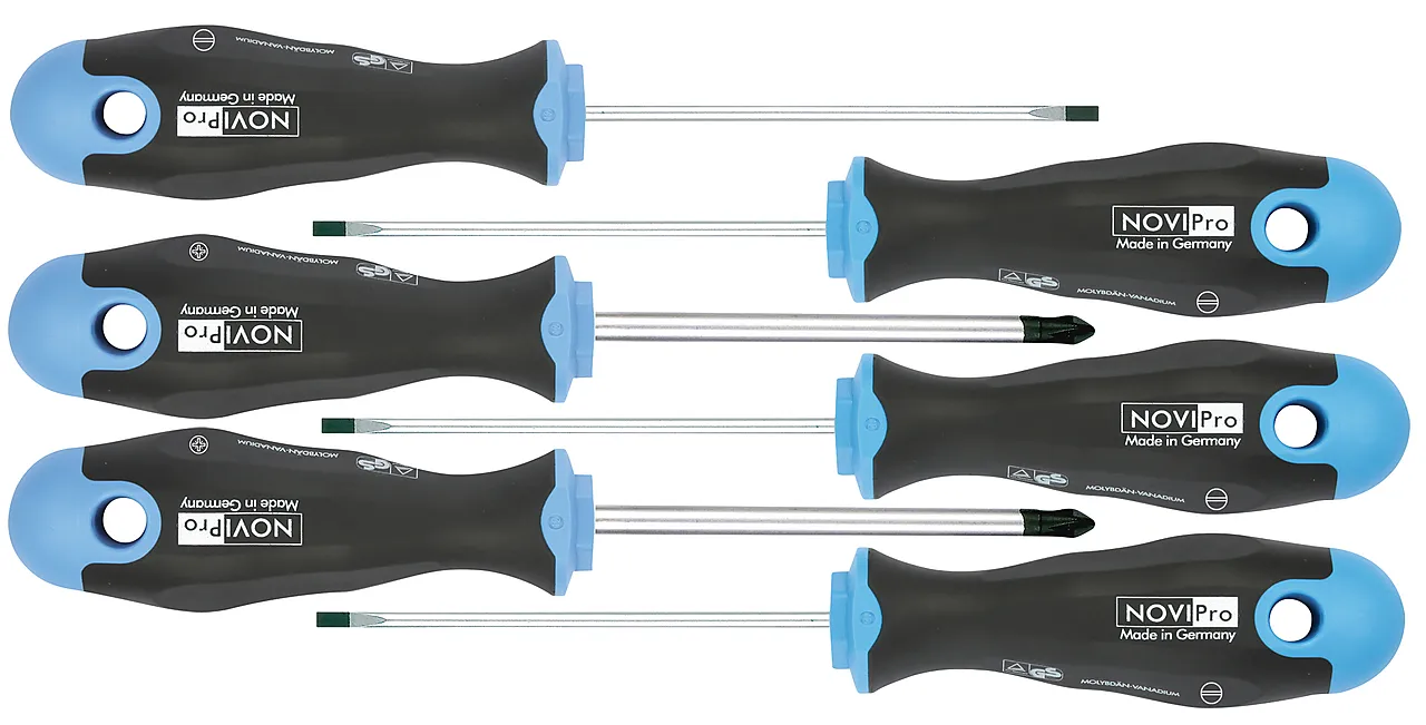 Novipro ergonomisk skrutrekkersett PZ+flat 6 deler Novipro ergonomisk skrutrekkersett PZ+flat 6 deler