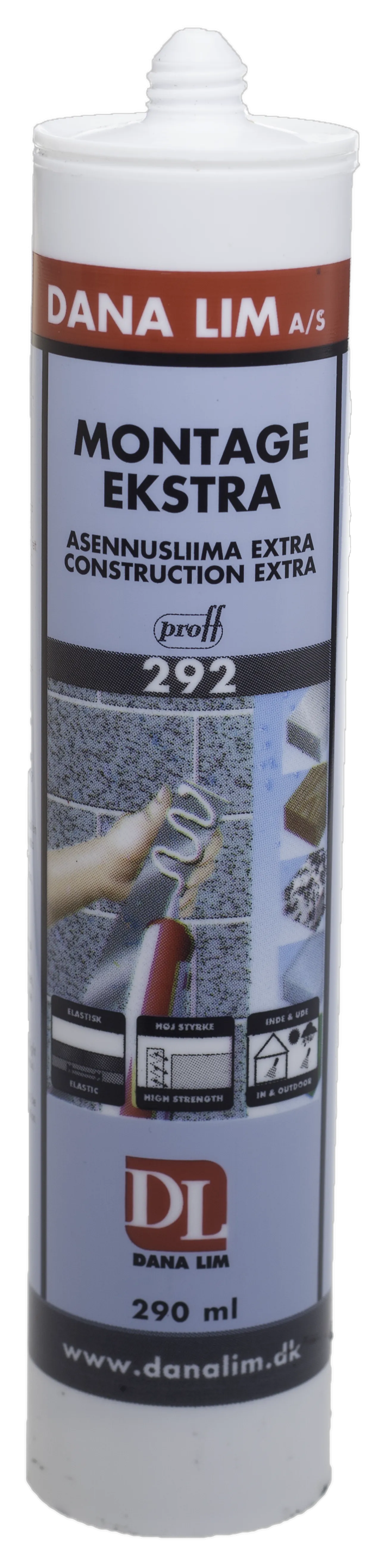 Montasjelim ekstra 292 hvit monterer det meste 290 ml