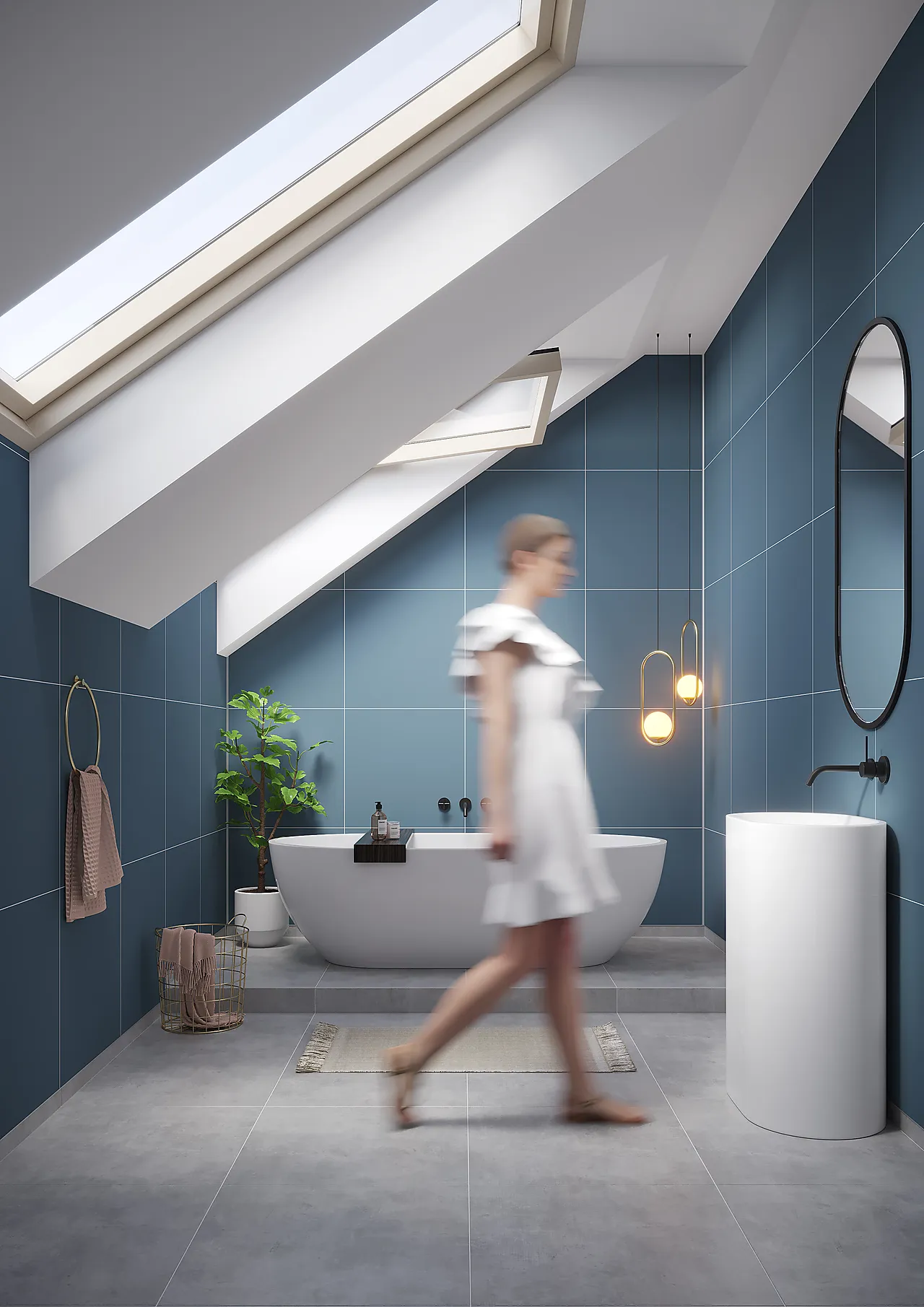 Baderomsplate dusty blå flis 60x60 cm 11x620x2400 mm Baderomsplate dusty blå flis 60x60 cm 11x620x2400 mm