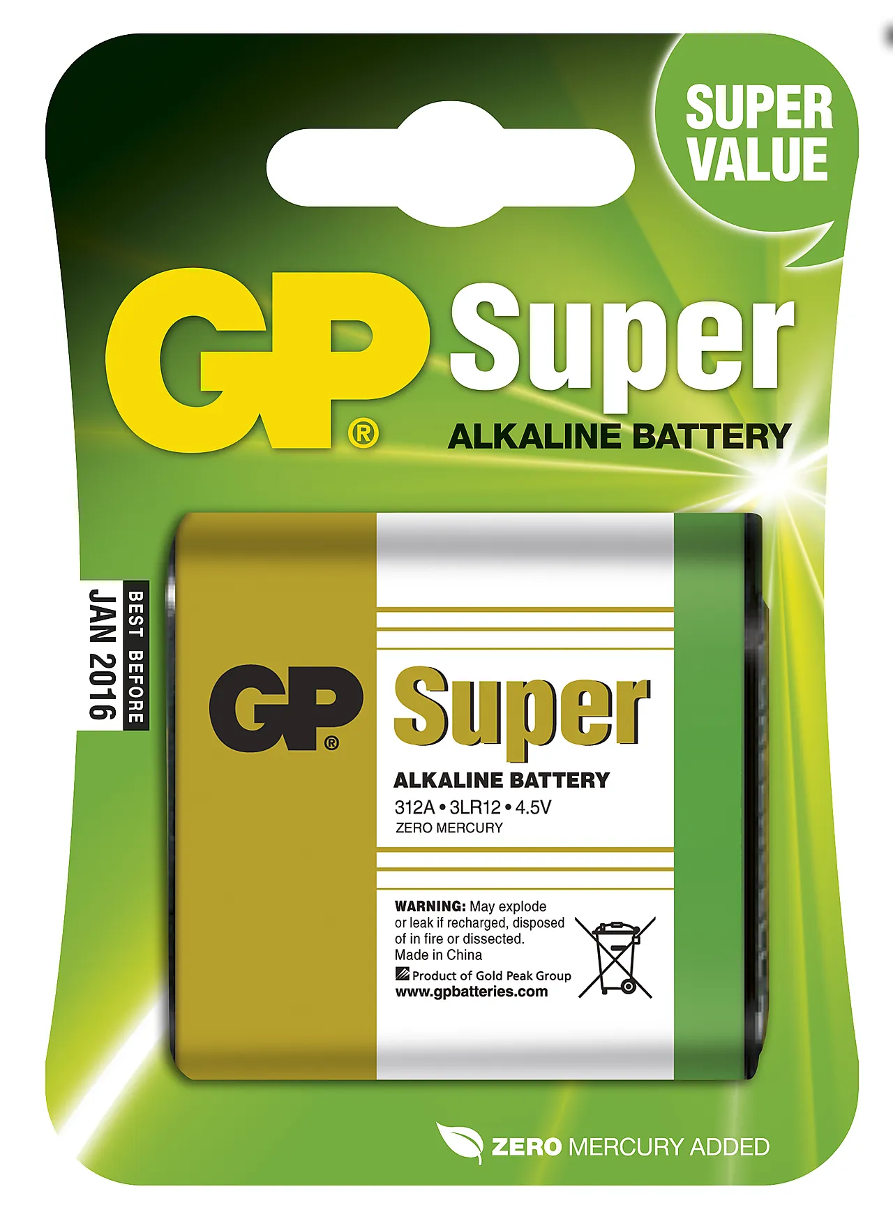 Batteri alkalisk 4,5v/3lr12 gp gp312a u1 pk blister Batteri alkalisk 4,5v/3lr12 gp gp312a u1 pk blister