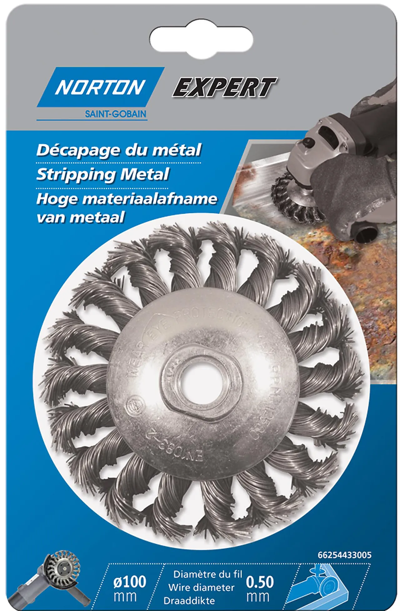 Stålbørste tvinnet 115 x 0,5 med m14 gjenger og tråd