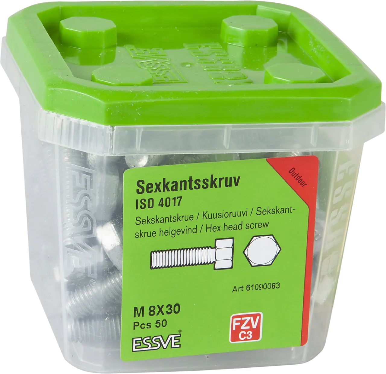 Sekskantskrue hg m8x30 fzv -50 helgjenget varmforsinket stål