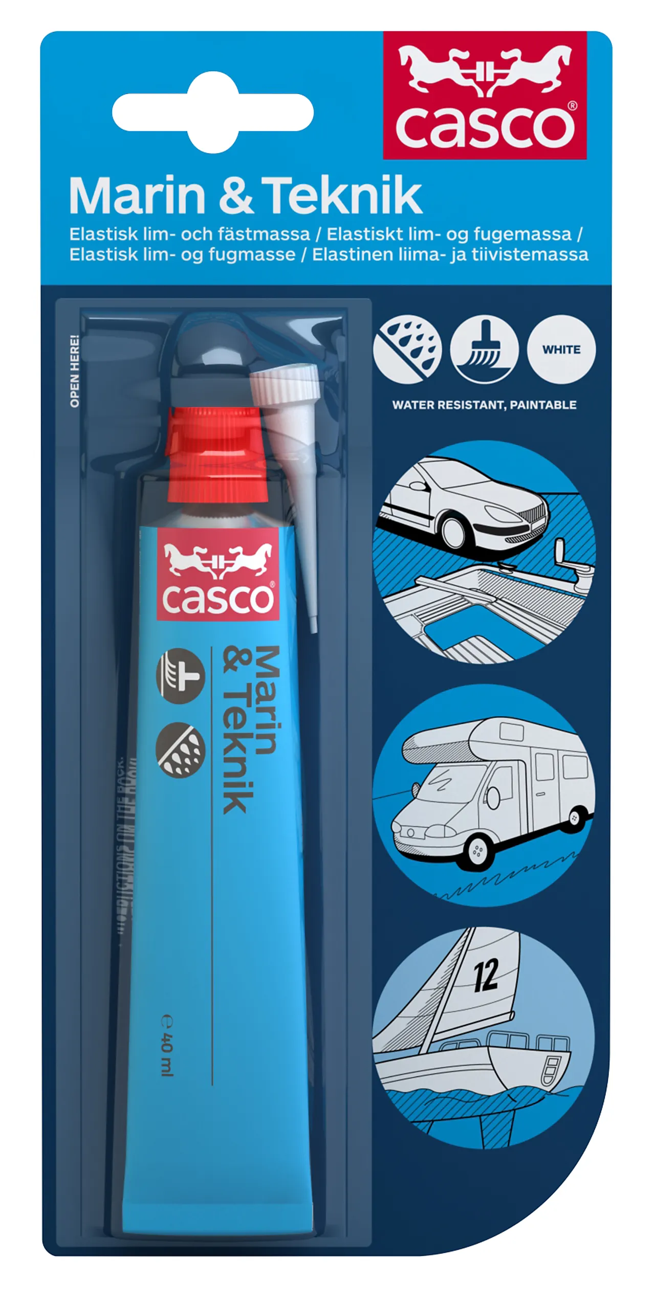 Lim og fugemasse marin/teknik white 40ml casco