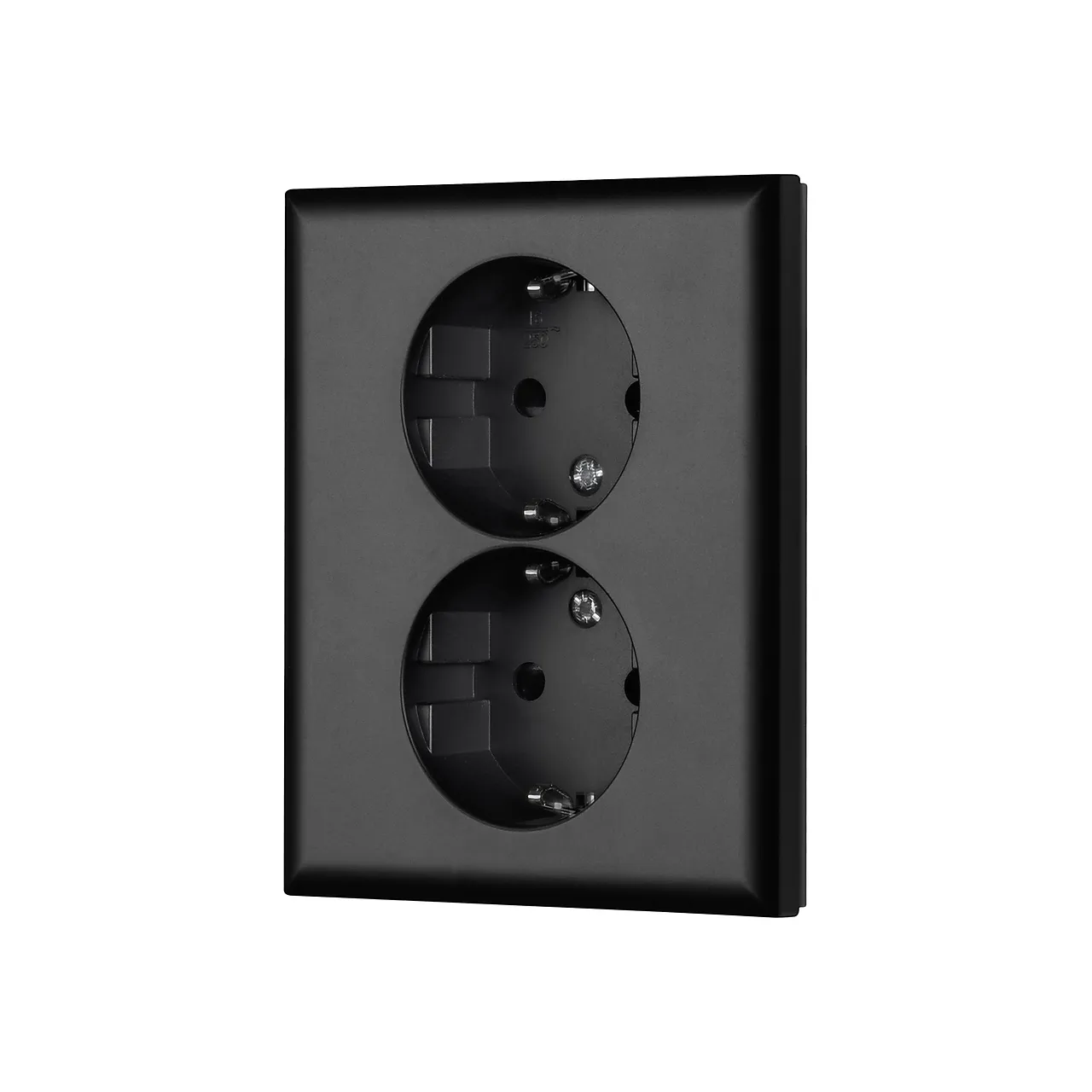 Stikkontakt dobbel m/jord lav innfelt sort null - null - 2 - Miniatyr