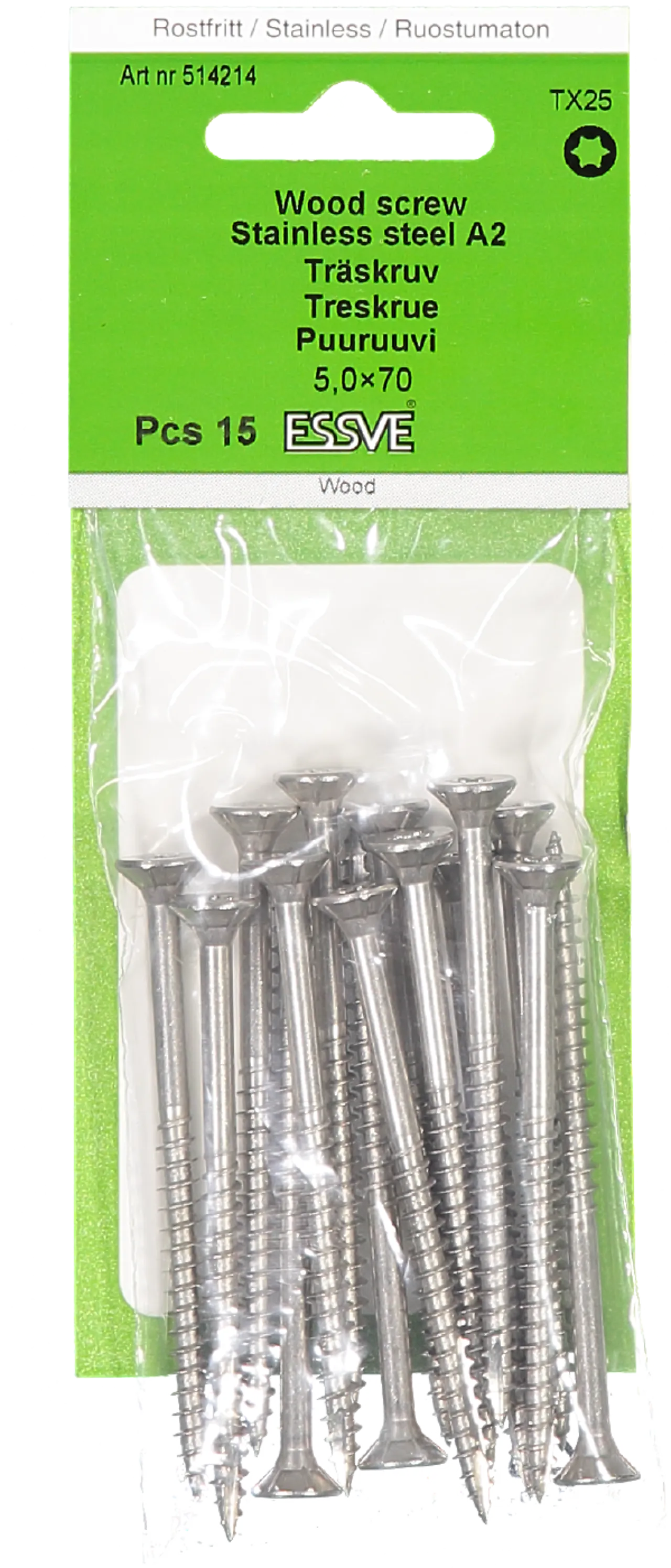 Treskrue innvendig senkhode A2 5x70 15 stk null - 5x70 - 2 - Miniatyr