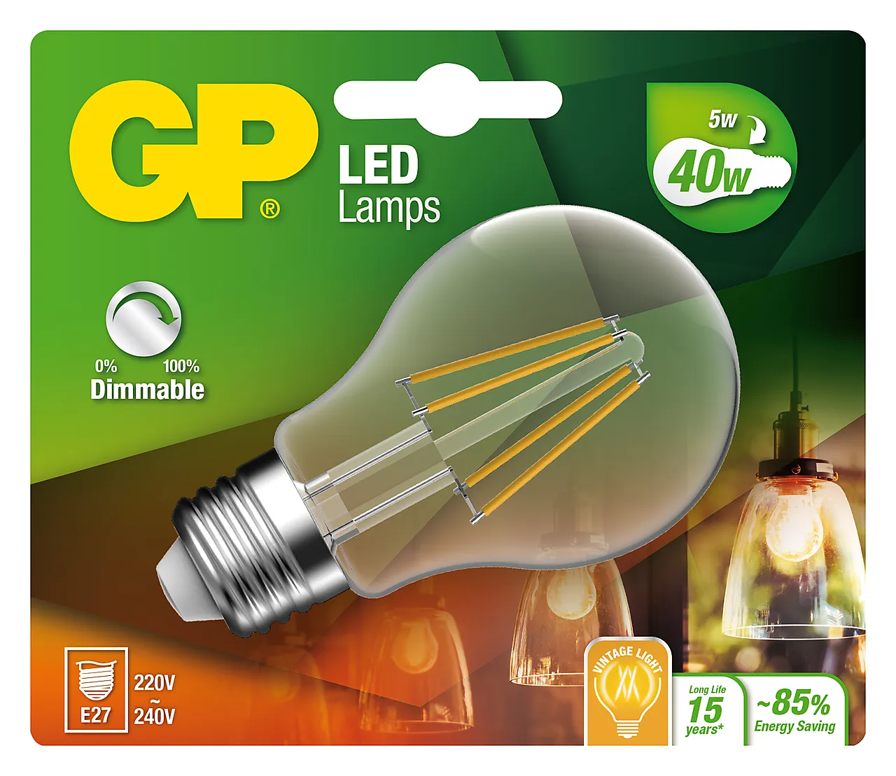Lyspære led filament classic klotpære E27 5 Watt