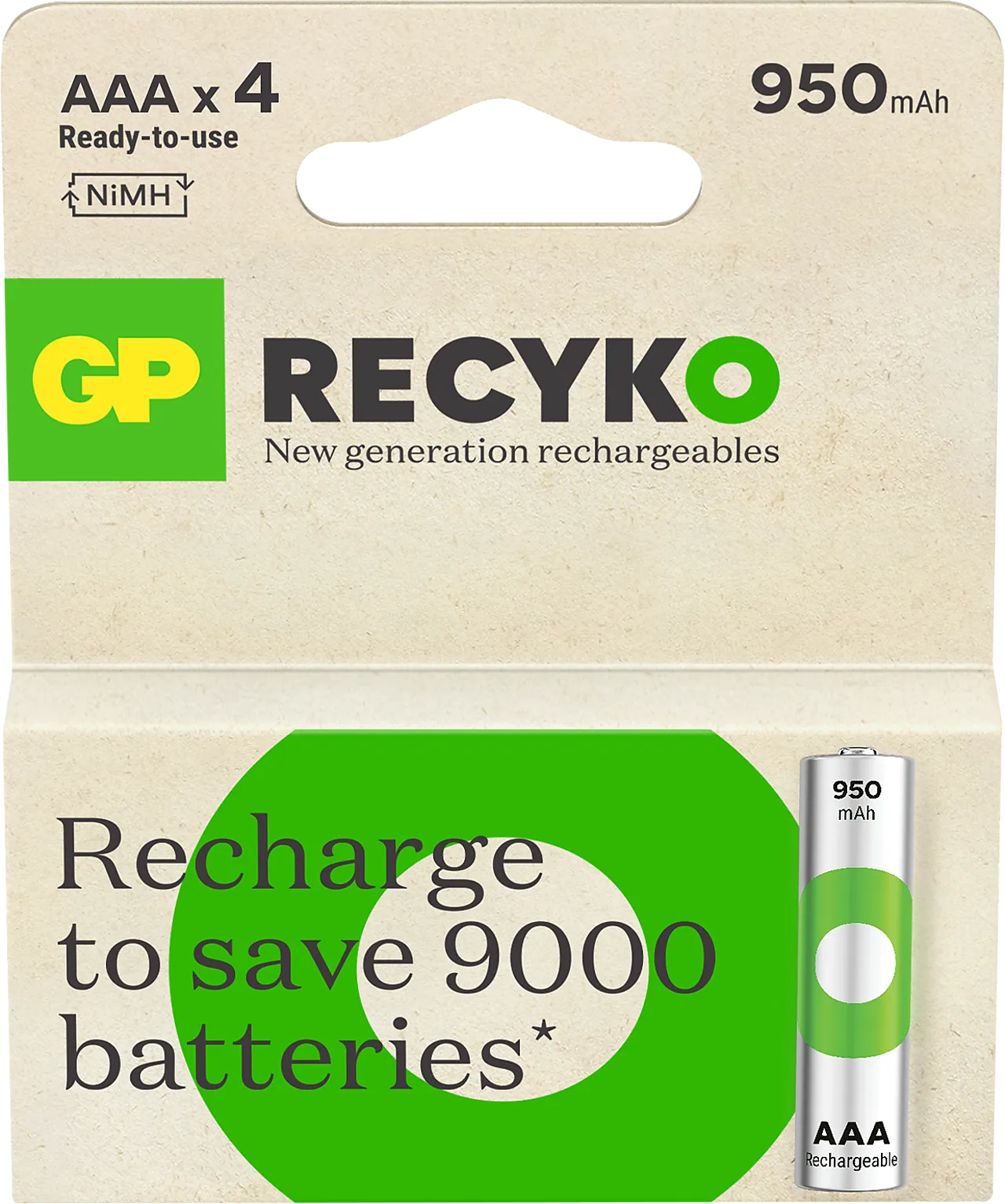 GP Recyko oppladbar AAA-batteri 950mAh 4-pakk null - null - 2 - Miniatyr