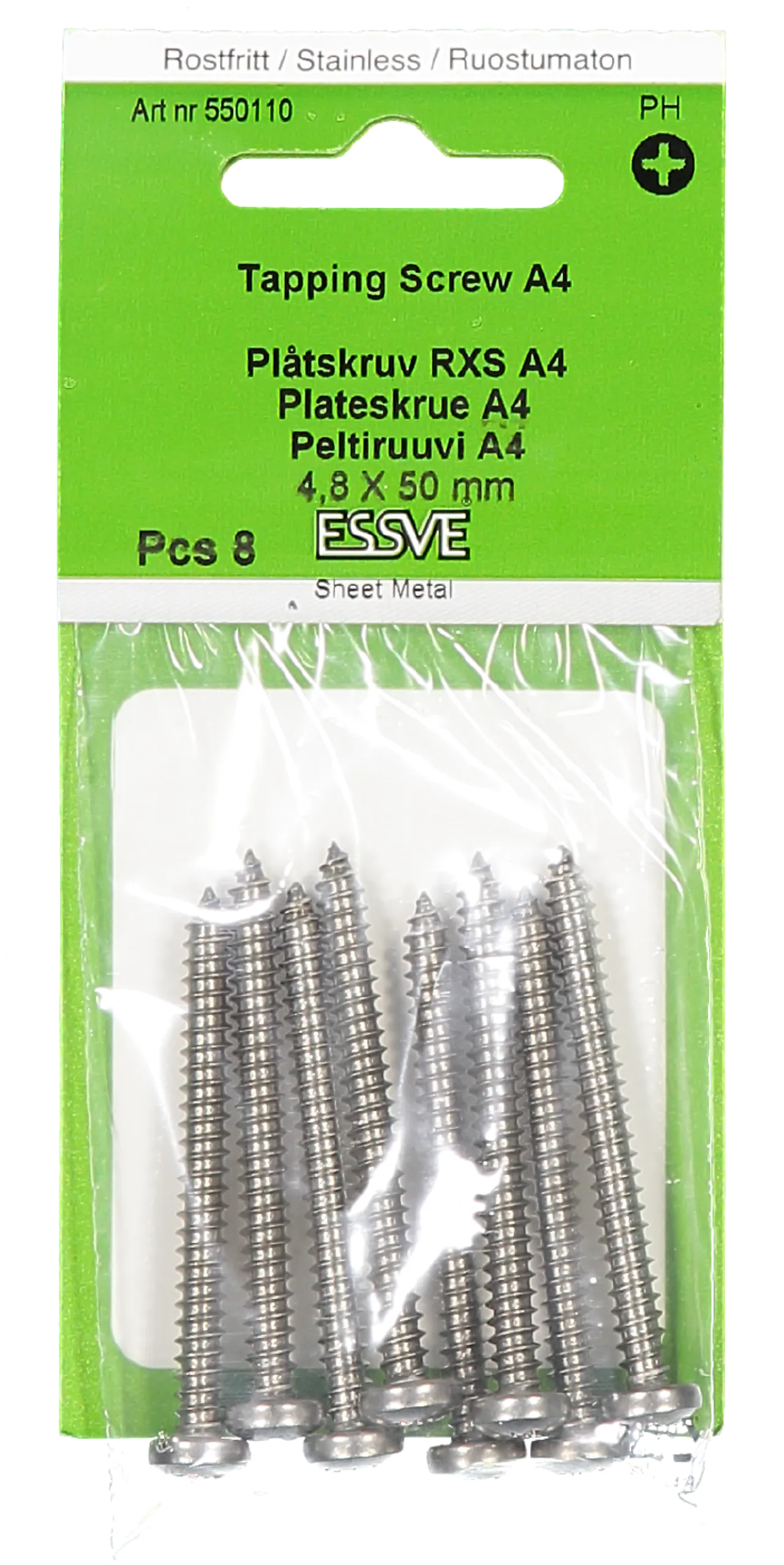 Plateskrue ph 4,8x50 a4 a-8syrefast panhode pz2 tre/stål Plateskrue ph 4,8x50 a4 a-8syrefast panhode pz2 tre/stål