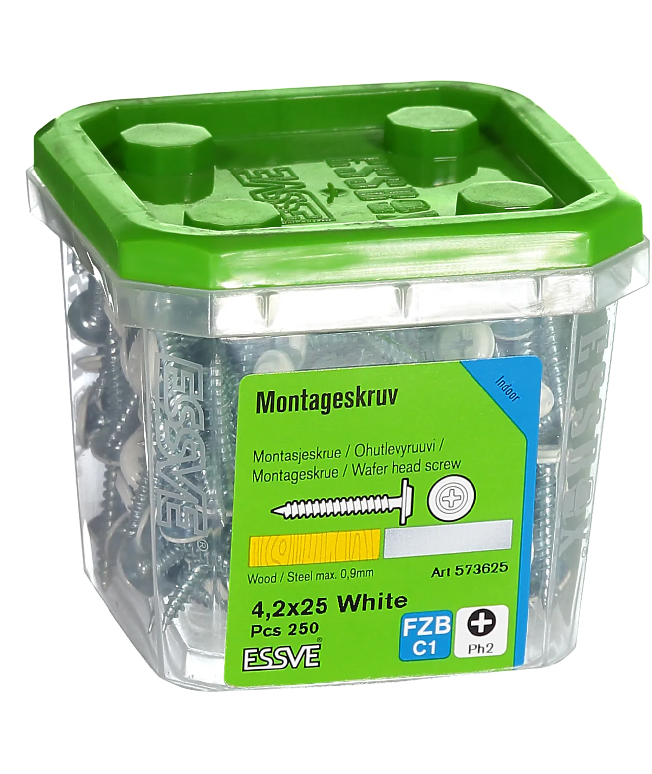 Montasjeskrue 4,2x25 hvit a250skarp spiss tre/stål Montasjeskrue 4,2x25 hvit a250skarp spiss tre/stål