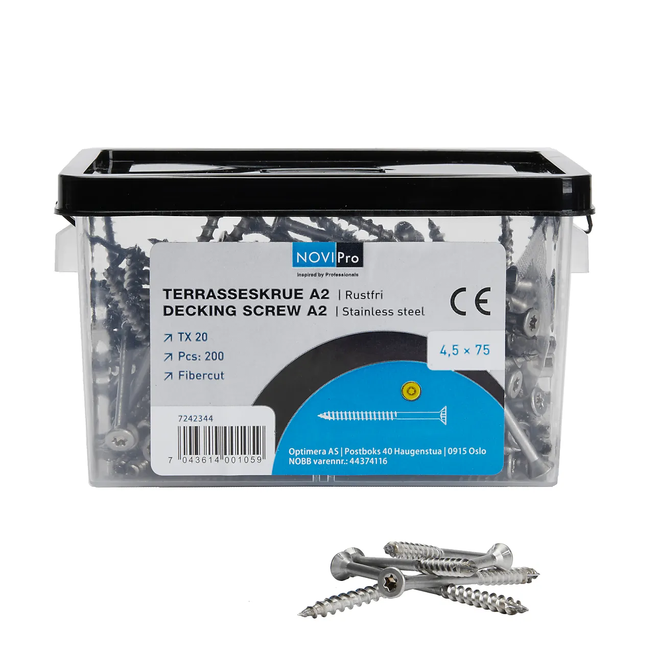 Terrasseskrue A2 rustfri torx 20 4,5x75 mm pakke a 200 stk Terrasseskrue A2 rustfri torx 20 4,5x75 mm pakke a 200 stk