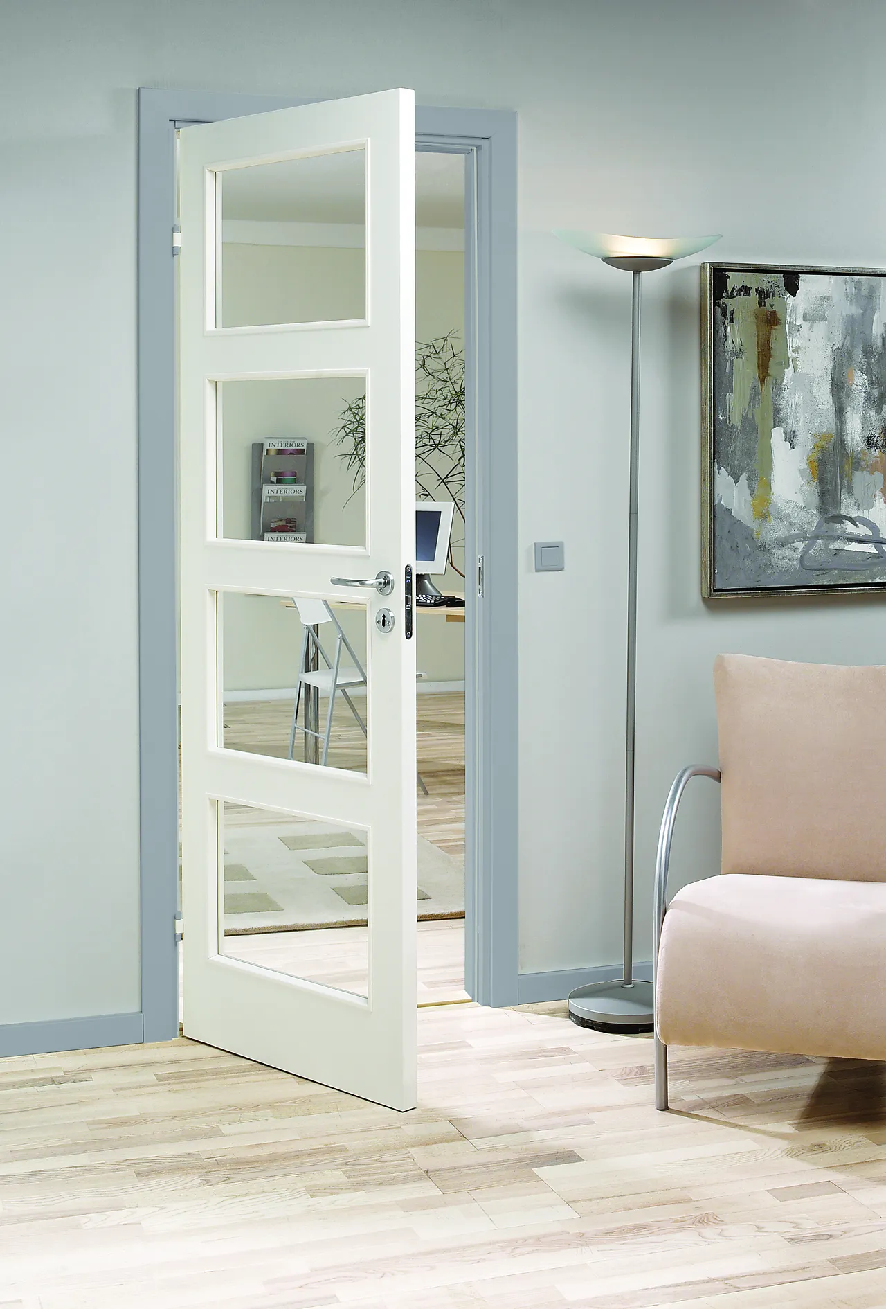 Dør stable gw4 9x20 hvit 4mm klart herdet glass