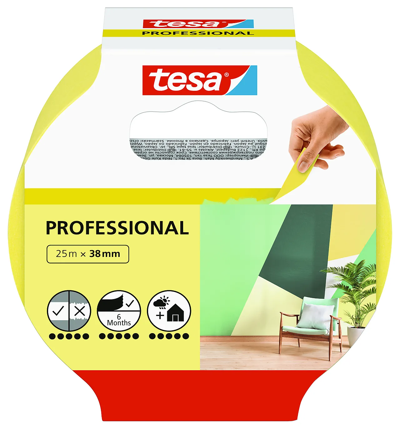 Malertape professional gul 25 m x 38 mm Malertape professional gul 25 m x 38 mm