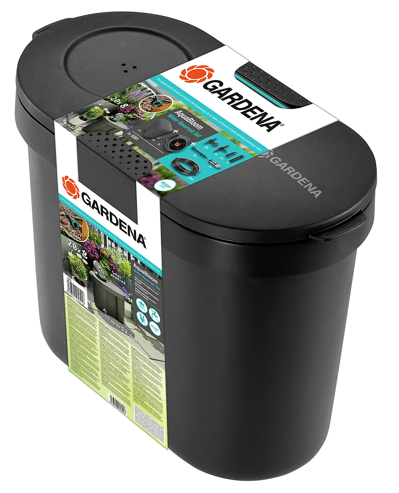 Vanningssett solcelledrevet med beholder