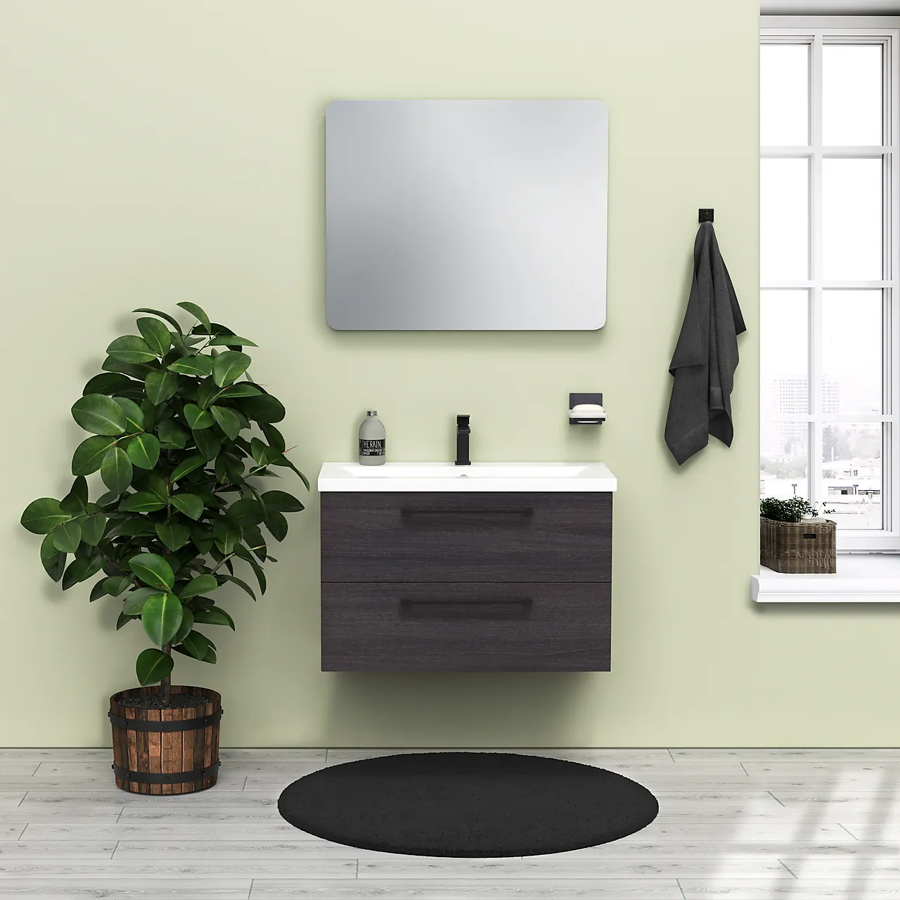 Servantskap 80 cm sort eik med servant null - null - 2 - Miniatyr