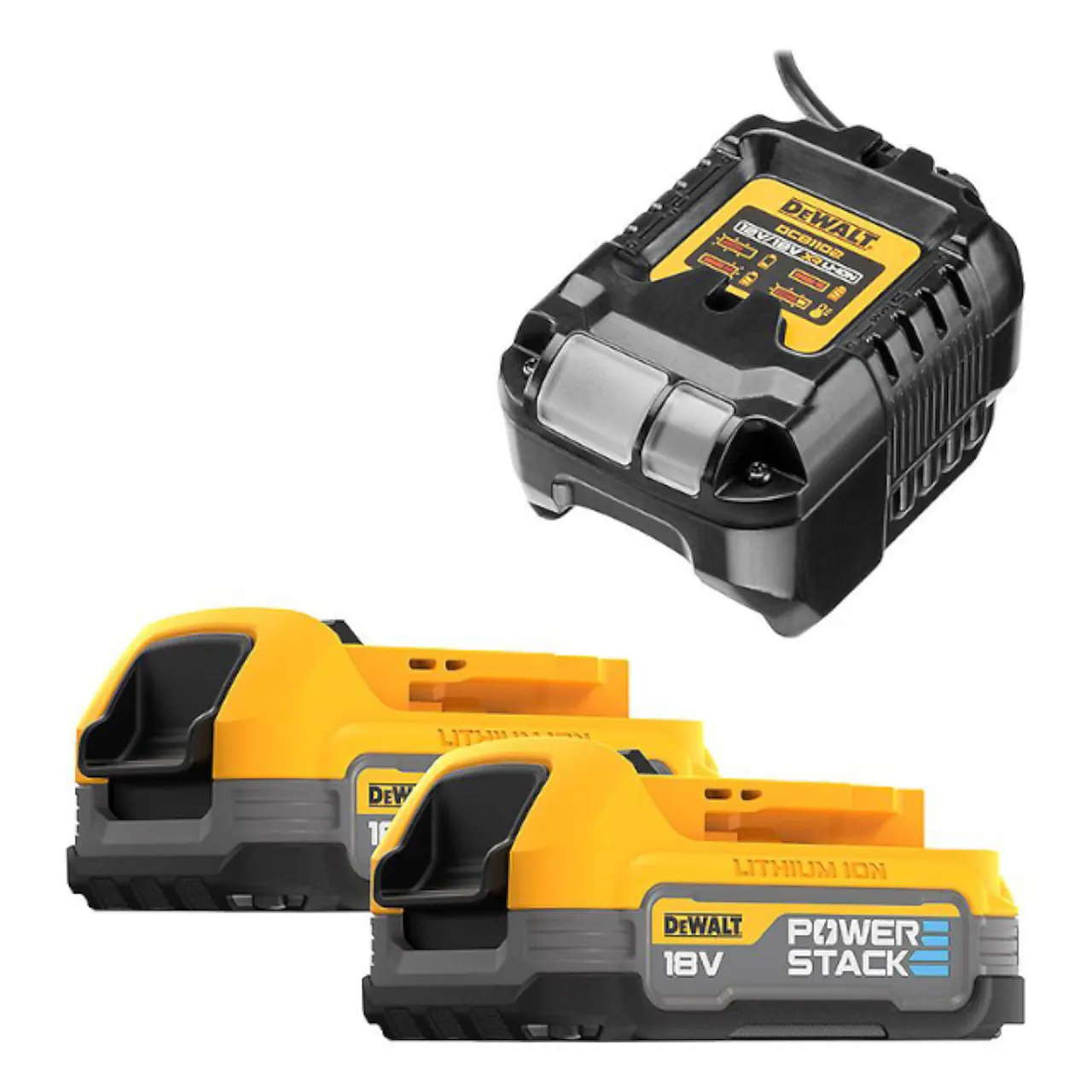 DEWALT 18V xR POWERSTACK batterisett, 2x batterier, 1x lader