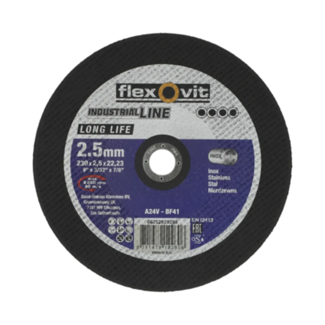 Kappeskive stål 230x2,5 fi flexovit long life inox a24v
