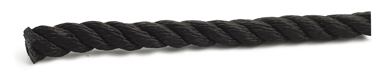 Tau fortøynin pp 12mm sort 10m 10m pp 3-slått flytende polypropylen Tau fortøynin pp 12mm sort 10m 10m pp 3-slått flytende polypropylen