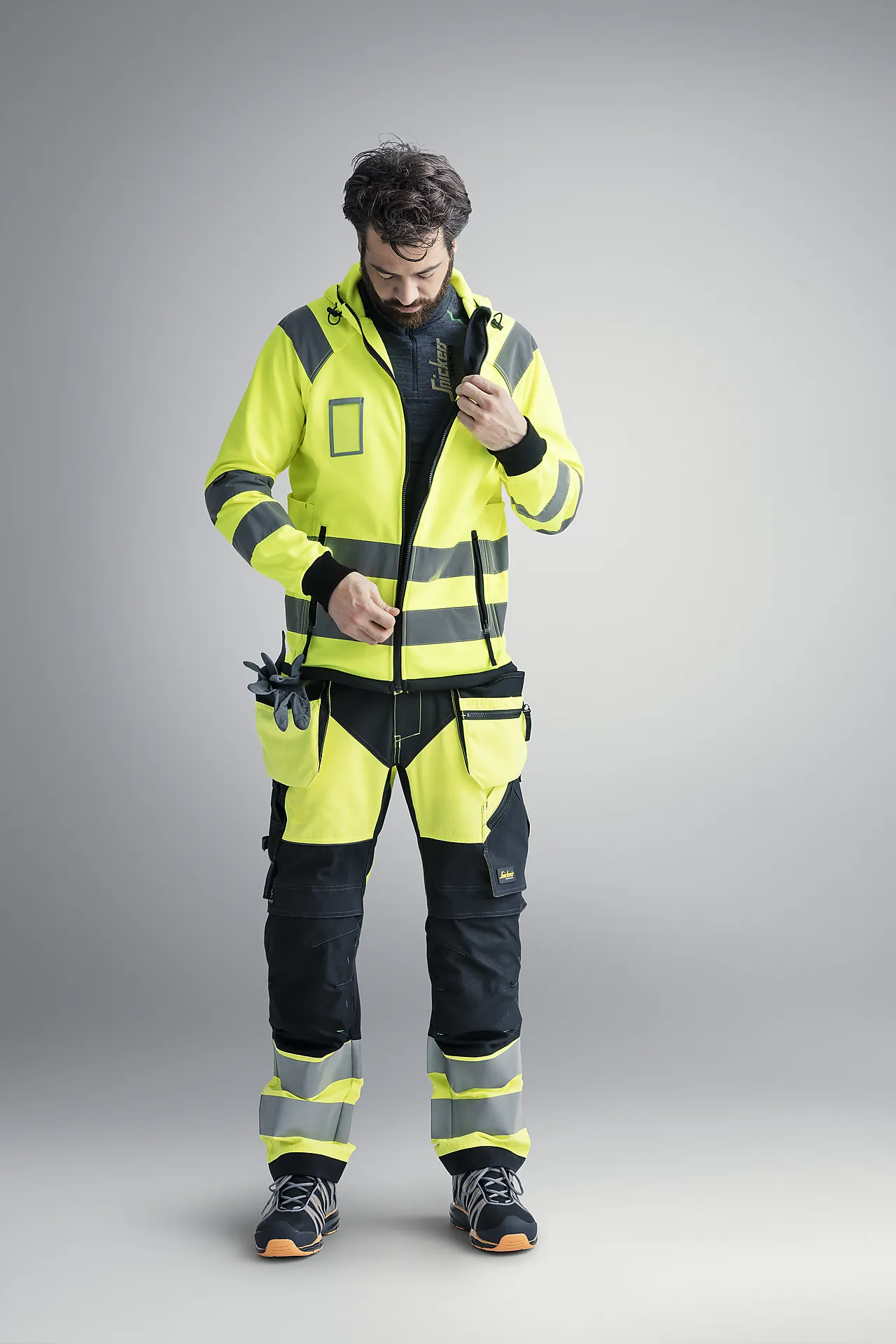 Bukse 6932 gul/sort 152 snicers highvis kl 2 hylsterlommer null - null - 3 - Miniatyr