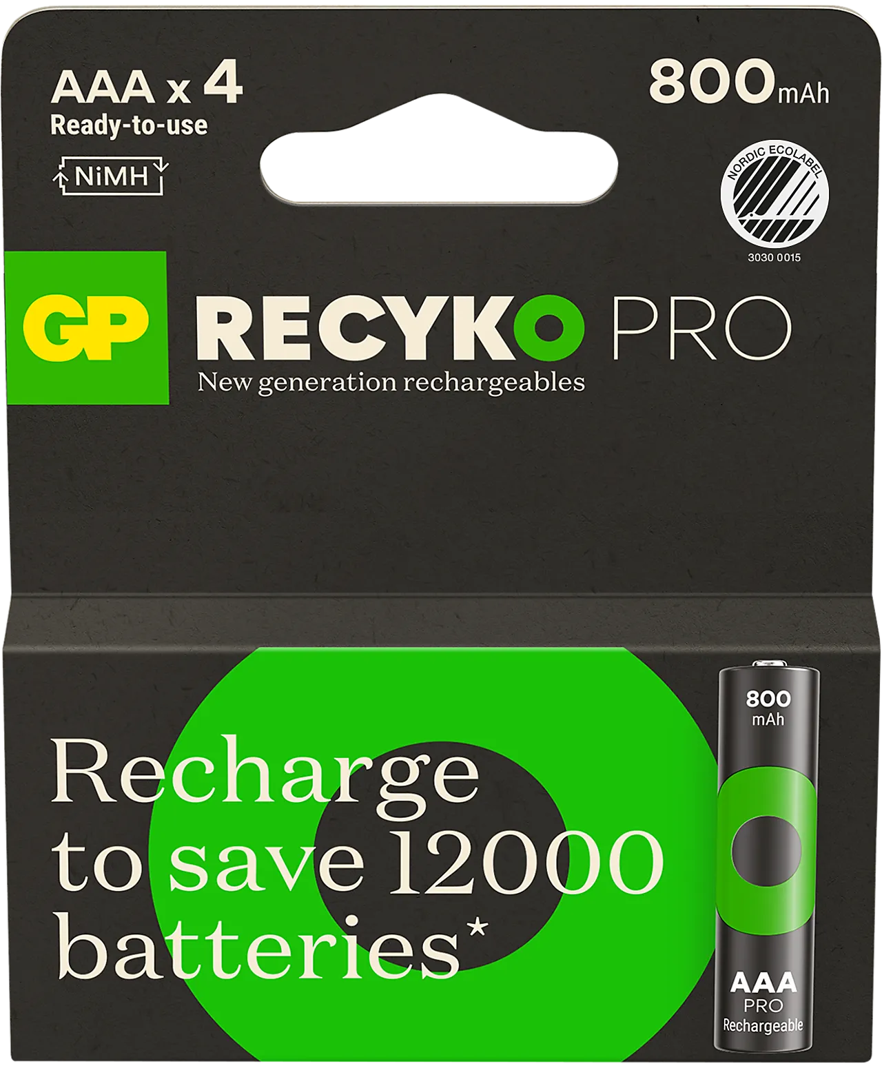 GP Recyko Pro oppladbar AAA-batteri 800mAh 4-pakk