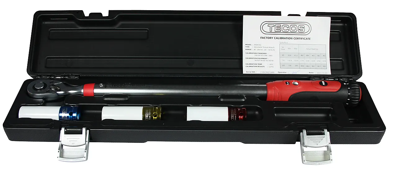 Momentnøkkel sett 40-200NM 1/2" med hjulpiper 17, 19, 21 mm tecos