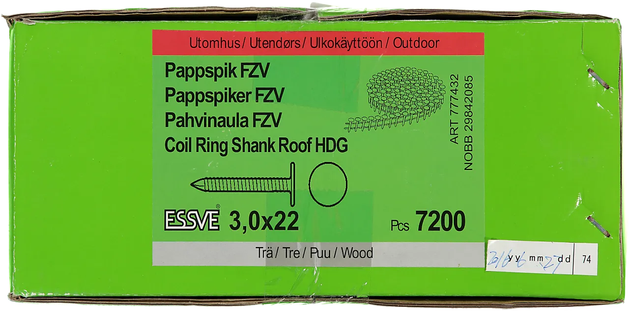 Pappspiker coil 15gr 3x22 fzv -7200 trådbåndet 15 grader varmforsinket Pappspiker coil 15gr 3x22 fzv -7200 trådbåndet 15 grader varmforsinket