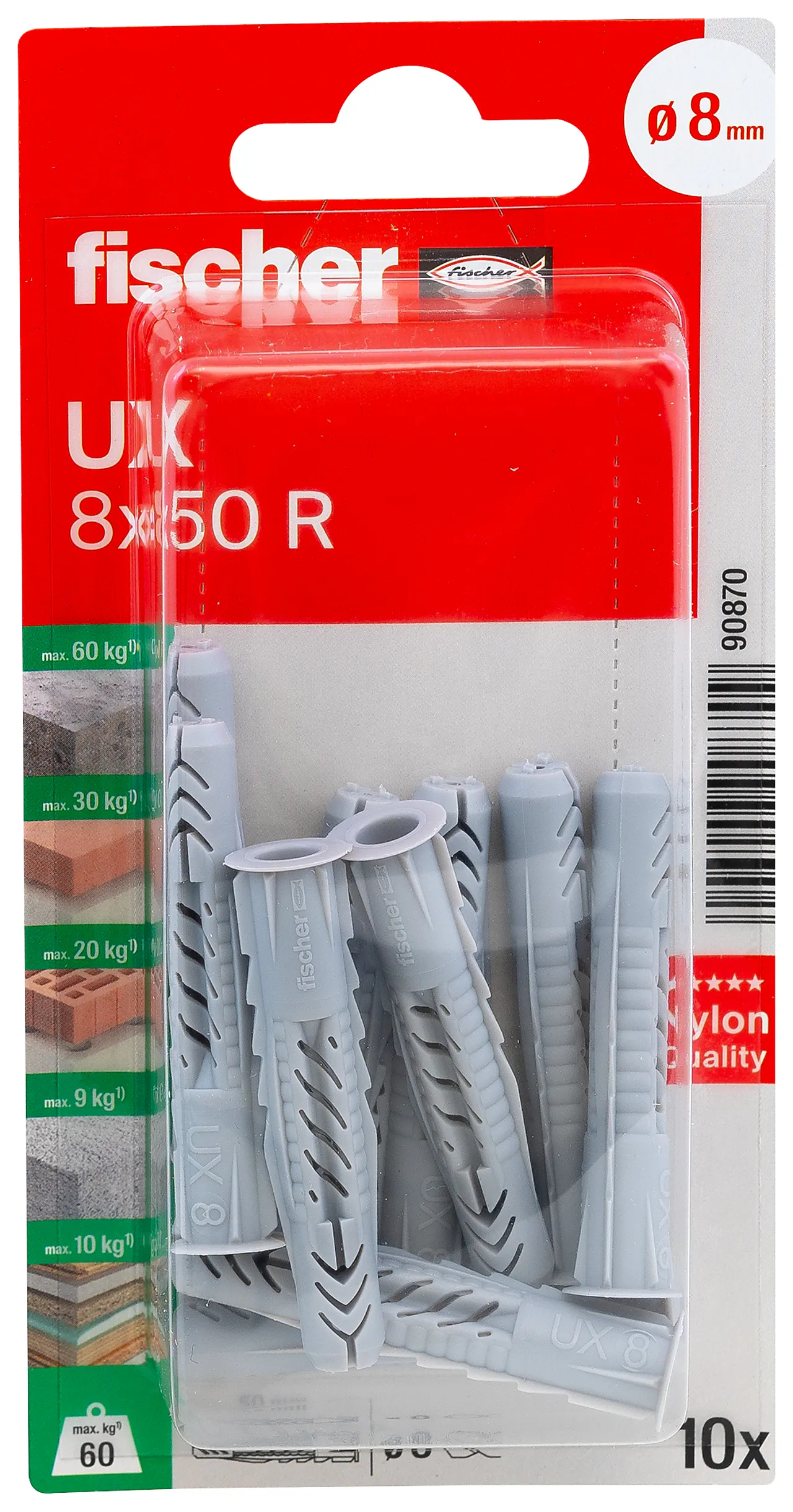 Universalplugg  ux 8X50 r bk 10 stk pr bk med krage nv fischer null - 50 - 3 - Miniatyr